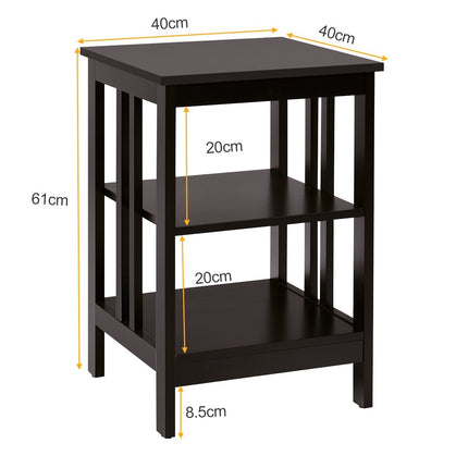 Table de chevet à 3 niveaux en forme de II, table d'appoint avec étagère et espace de rangement, 40 x 40 x 61 cm, café