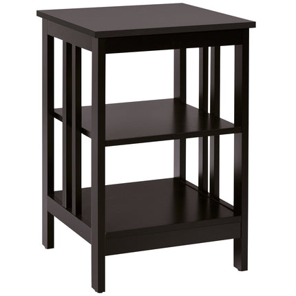 Table de chevet à 3 niveaux en forme de II, table d'appoint avec étagère et espace de rangement, 40 x 40 x 61 cm, café