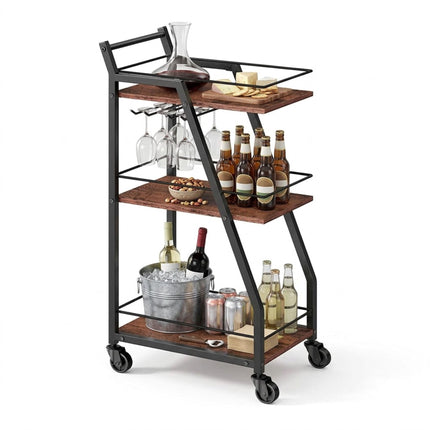 Chariot de cuisine industriel à 3 niveaux avec étagère à verres