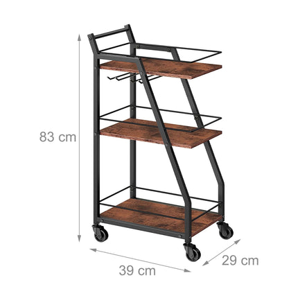 Chariot de cuisine industriel à 3 niveaux avec étagère à verres