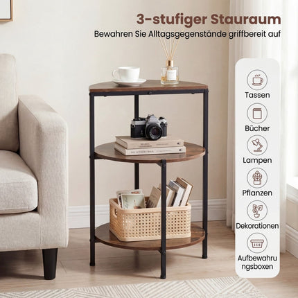 Table d'appoint industrielle à 3 niveaux avec structure en métal et pieds réglables