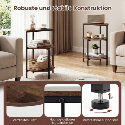 Table d'appoint industrielle à 3 niveaux avec structure en métal et pieds réglables