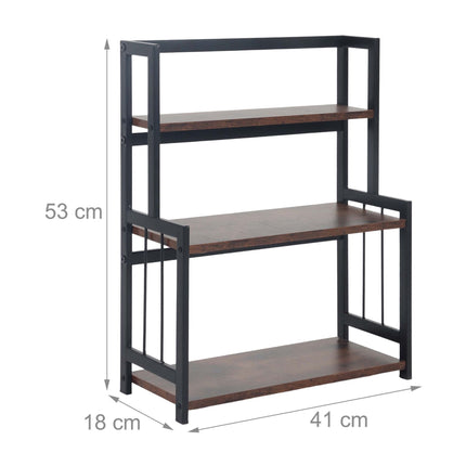 Étagère à épices de cuisine à 3 niveaux, MDF et fer, marron/noir