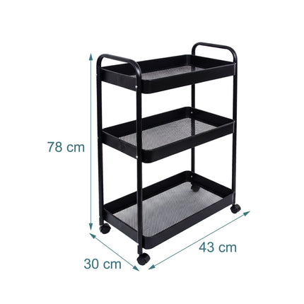 Chariot de rangement à 3 niveaux en treillis métallique avec roues