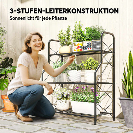 3-stöckiger Pflanzenständer aus Metall mit Griffen, 78 cm, Schwarz