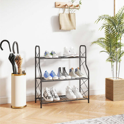 3-stöckiger Pflanzenständer aus Metall mit Griffen, 78 cm, Schwarz
