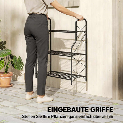 3-stöckiger Pflanzenständer aus Metall mit Griffen, 78 cm, Schwarz