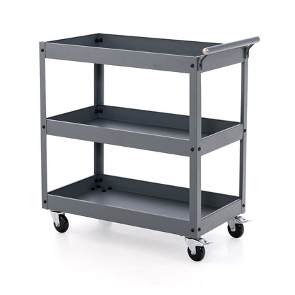 Chariot roulant métallique à 3 niveaux avec poignée ergonomique, gris