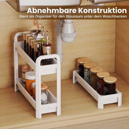 3-stöckiger schmaler Rollwagen mit Griffen, Weiß, 18,5 cm breit