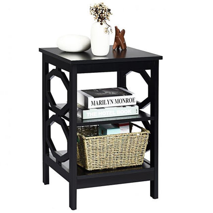 Table de chevet à 3 niveaux, rangement en MDF noir