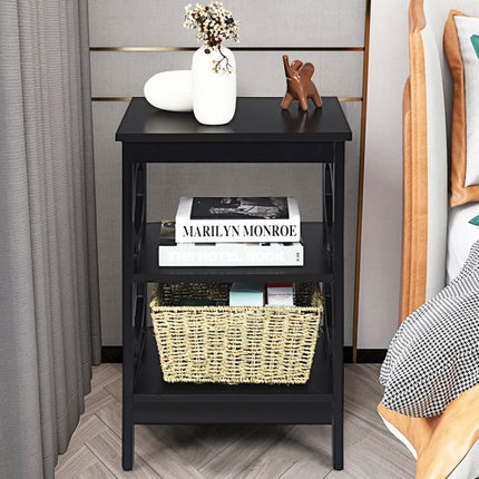 Table de chevet à 3 niveaux, rangement en MDF noir