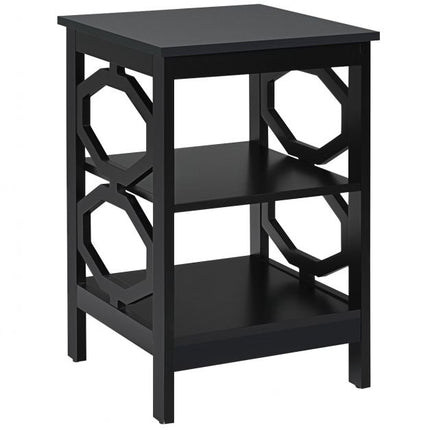 Table de chevet à 3 niveaux, rangement en MDF noir