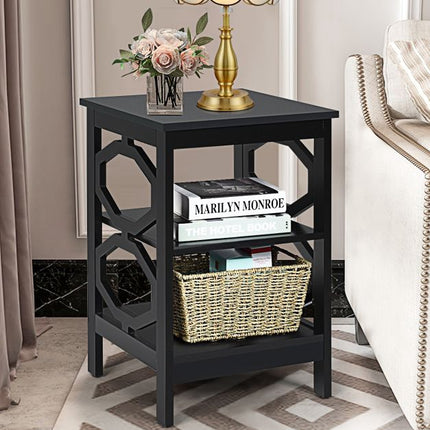 Table de chevet à 3 niveaux, rangement en MDF noir