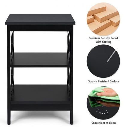 Table de chevet à 3 niveaux, rangement en MDF noir