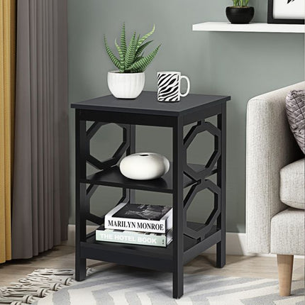 Table de chevet à 3 niveaux, rangement en MDF noir