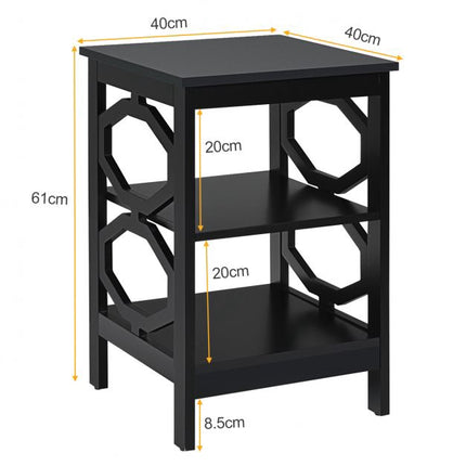 Table de chevet à 3 niveaux, rangement en MDF noir