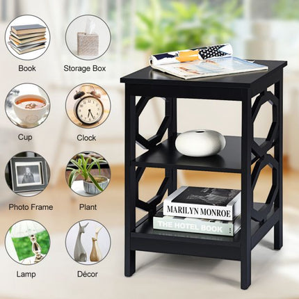 Table de chevet à 3 niveaux, rangement en MDF noir