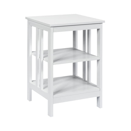 Table de chevet à 3 niveaux, étagères en MDF, barres de renfort, blanche