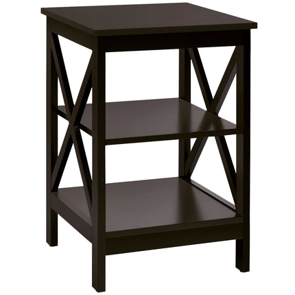 Table de chevet à 3 niveaux, étagères en forme de X, marron foncé