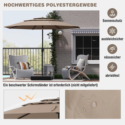 3-stöckiger Terrassenschirm, 300 cm, windbeständig, braun