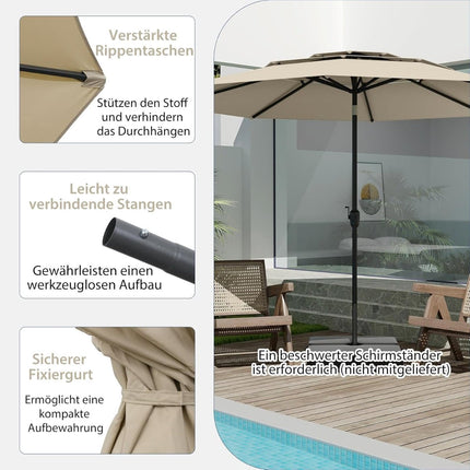 Parasol de terrasse à 3 niveaux, beige, 300 cm, résistant au vent