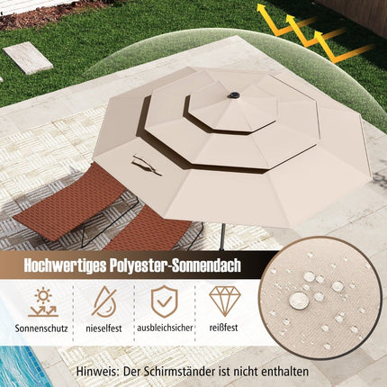 3-stufiger Sonnenschirm, Solar-LED, Kurbelneigung, Beige