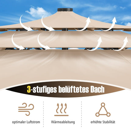 3-stufiger Sonnenschirm, Solar-LED, Kurbelneigung, Beige