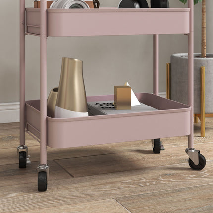 Chariot de rangement en acier rose à 3 niveaux avec roulettes