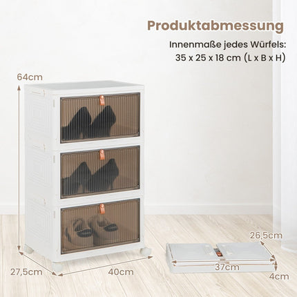 Boîte de rangement à chaussures à 3 niveaux avec portes magnétiques et roulettes
