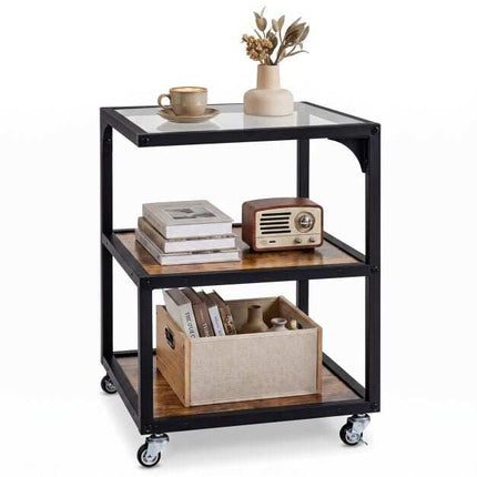 Table d'appoint à 3 niveaux avec plateau en verre et structure en acier