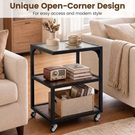 Table d'appoint à 3 niveaux avec plateau en verre et structure en acier
