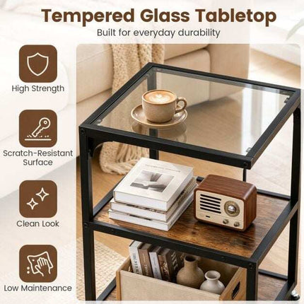 Table d'appoint à 3 niveaux avec plateau en verre et structure en acier
