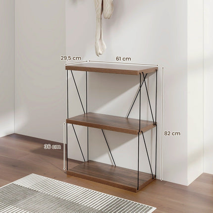 Étagère sur pied à 3 niveaux avec cadre en métal, bibliothèque industrielle, support de rangement, 60 x 29,5 x 82 cm