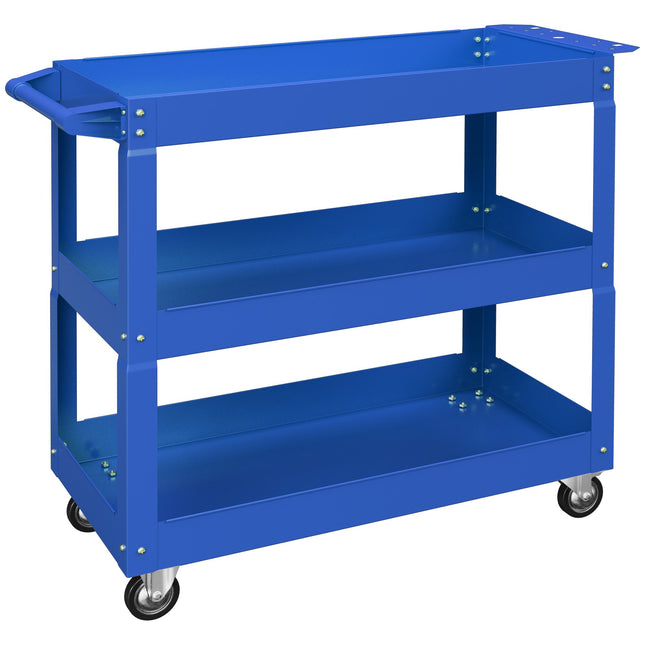 3-stöckiger Werkstattwagen aus Stahl, 4 Rollen, 83x35.3x76 cm, Blau