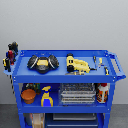 Chariot à outils en acier à 3 niveaux, 4 roues, 83 x 35,3 x 76 cm, bleu