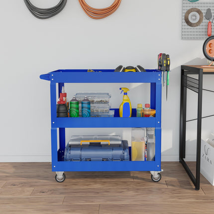 Chariot à outils en acier à 3 niveaux, 4 roues, 83 x 35,3 x 76 cm, bleu