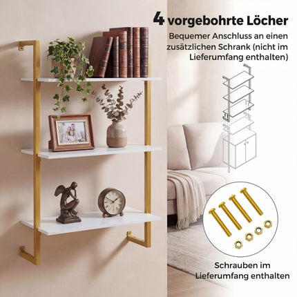 3-stöckiges Wandregal mit Metallrahmen – Weiß, 53x23x90 cm