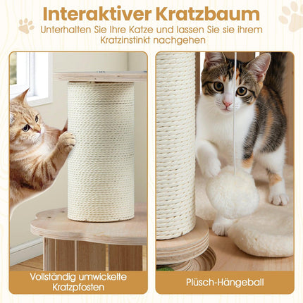 3-stöckiger Katzenkratzbaum aus Holz mit Kapsel und Kratzstämmen