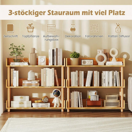 3-stöckiges Holzregal mit offenen Regalböden und seitlichen Streben