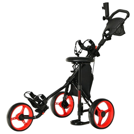Chariot de golf réglable à 3 roues avec siège, rouge/noir