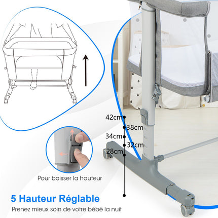3-in-1 Baby-Beistellbett, höhenverstellbar, Matratze, Tasche