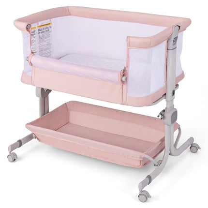 Lit bébé 3 en 1 avec matelas, hauteur réglable, rose