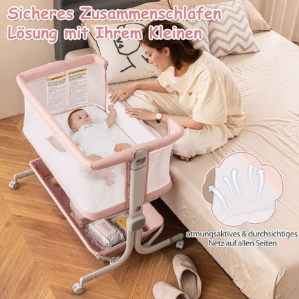 Lit bébé 3 en 1 avec matelas, hauteur réglable, rose