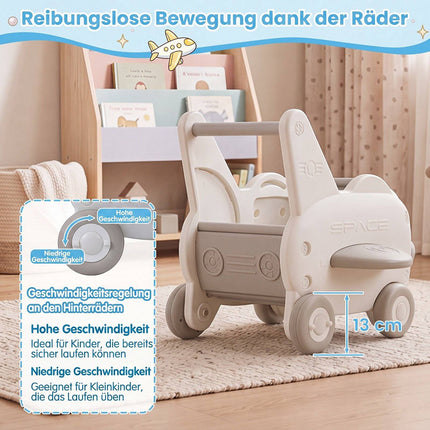 3-in-1 Baby-Lauflernhilfe mit klappbarem Sitz und Stauraum