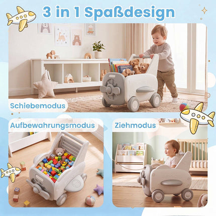3-in-1 Baby-Lauflernhilfe mit klappbarem Sitz und Stauraum