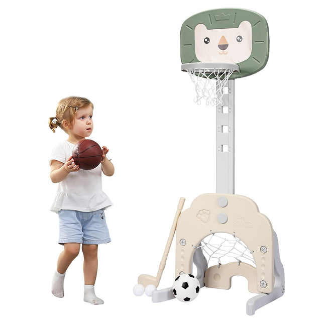 Ensemble de panier de basket-ball 3 en 1, cerceau de basket-ball pour tout-petits avec hauteur réglable, ensemble de basket-ball, de Football, de Golf, vert + blanc
