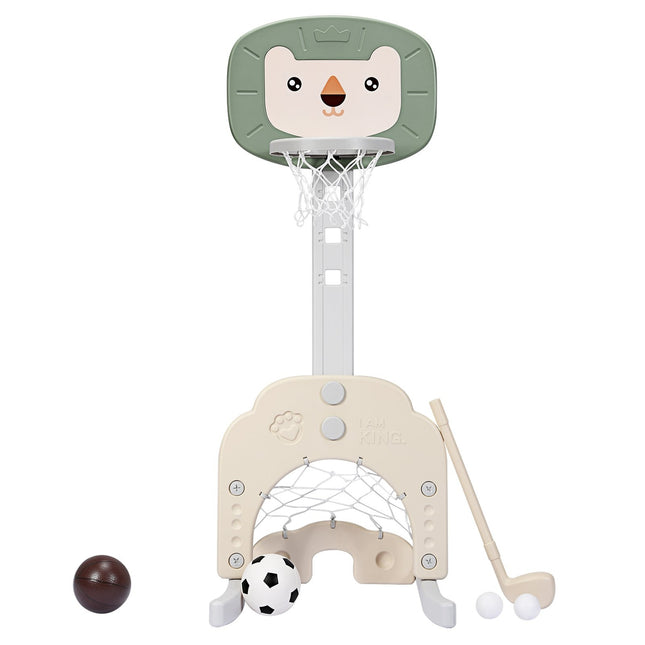 Ensemble de panier de basket-ball 3 en 1, cerceau de basket-ball pour tout-petits avec hauteur réglable, ensemble de basket-ball, de Football, de Golf, vert + blanc