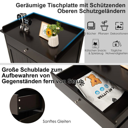 3-in-1 Katzenhaus Katzentoilette Beistelltisch mit Schublade, Braun