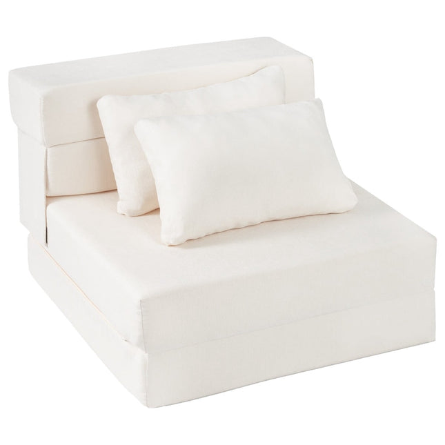Canapé-lit 3 en 1 en chenille avec 2 coussins, beige