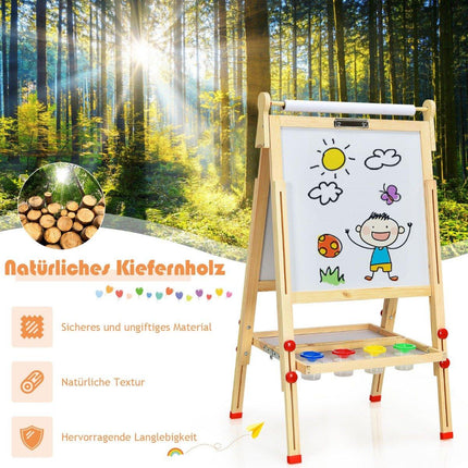 Chevalet en bois double face pour enfants 3 en 1 avec tableau blanc, tableau noir et papier à dessin